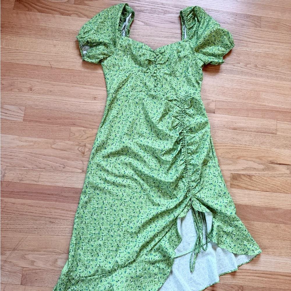 Cider Light Green Floral High Low Dress